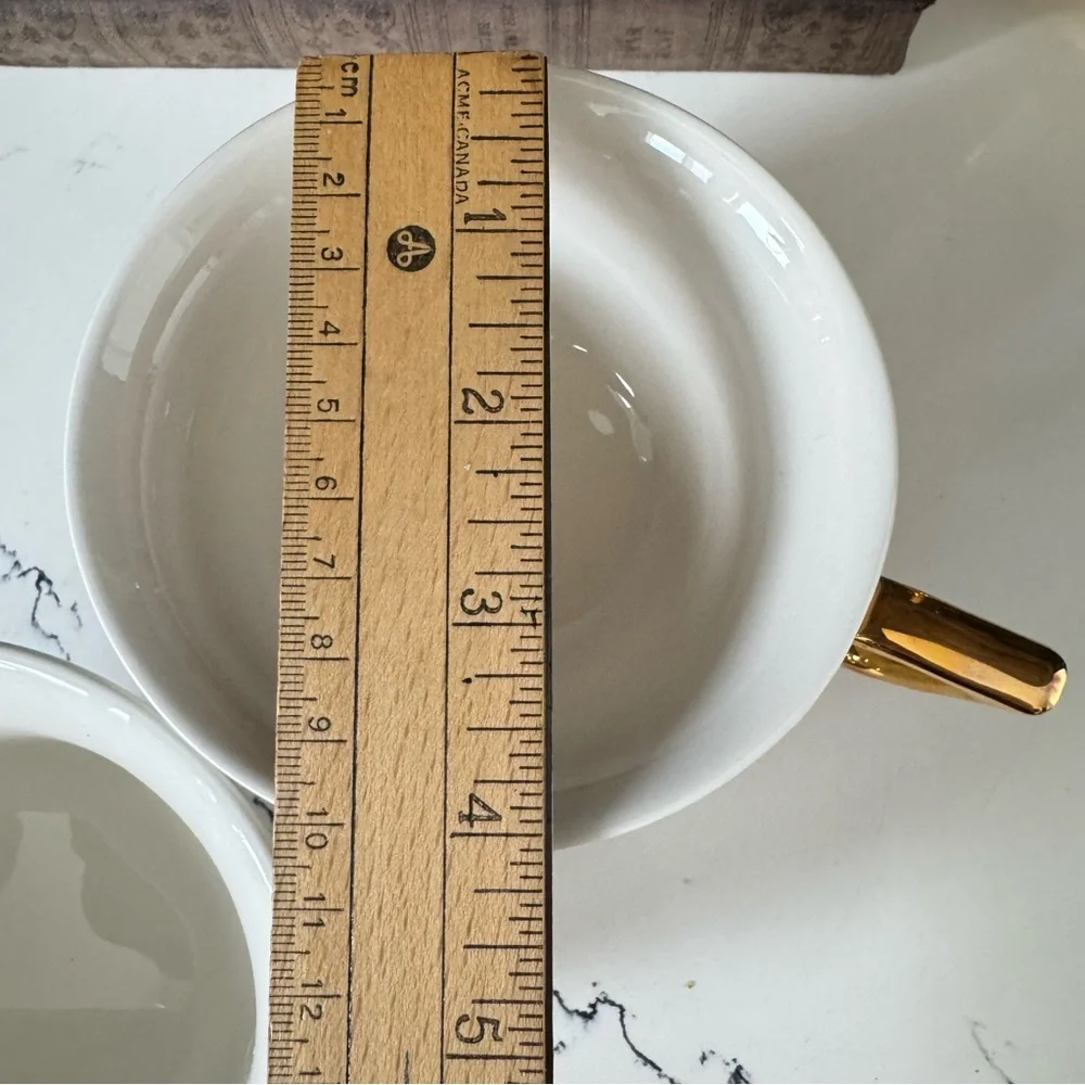 Creative Co-op Stoneware Bourbon + Gin 3 Footed w Gold Handle Tea Cup set of 2 - Picture 6 of 7